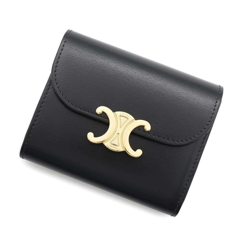 Celine Triomphe Flap Wallet Black Tri fold